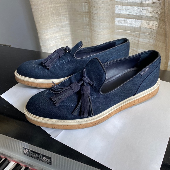 Louis Vuitton denim blue canvas Men’s loafers 9 mens -11womens slip-on moccasins